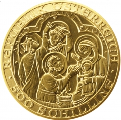 500 шиллингов 2000 года "2000 лет Христианства, Рождение Христа", 10 гр.