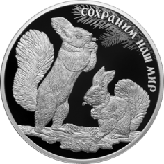 Серебряная монета 25 рублей "Белка обыкновенная" 155,5г., Ag 925, 2023г., Proof