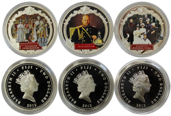 Набор из 3 серебряных монет "Александр 3" 2 доллара, 2012 год, 31,1 грамм каждая, Фиджи