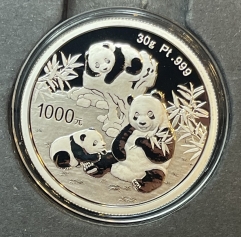 1000 юаней Панда 2025 год, платина, Pt 999, 30г.